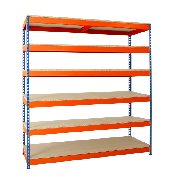 Heavy Duty Racking | 1830h x 1830w x 610d mm | Chipboard Shelves | 500kg Max Weight per Shelf | 6 Levels | Blue & Orange | TradeMax UHD