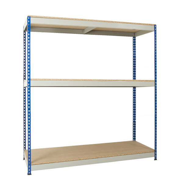 Heavy Duty Racking | 1830h x 915w x 457d mm | Chipboard Shelves | 600kg Max Weight per Shelf | 3 Levels | Blue & Grey | TradeMax UHD
