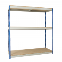 Heavy Duty Racking | 1830h x 915w x 610d mm | Chipboard Shelves | 600kg Max Weight per Shelf | 3 Levels | Blue & Grey | TradeMax UHD