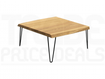 Solid Wood Coffee Table | 600 x 600mm | 40mm Thick Top | Prime Oak | Full Stave | Live Edge | Black Hairpin Legs