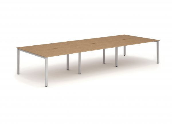 Bench Desk | 3.6 x 1.6m x 1600mm | Back to Back | 6 Person | Silver Legs | Oak Top | Evolve Plus