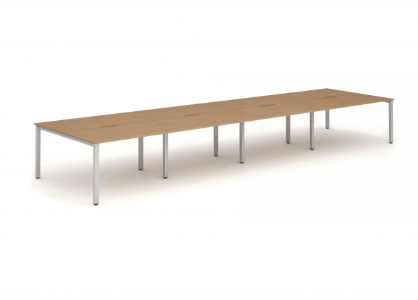Bench Desk | 4.8 x 1.6m | Back to Back | 8 person | Silver Legs | Oak Top | Evolve Plus