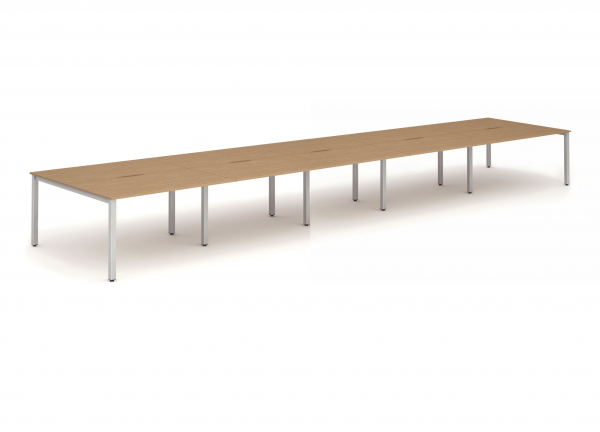 Bench Desk | 6 x 1.6m | Back to Back | 10 person | Silver Legs | Oak Top | Evolve Plus
