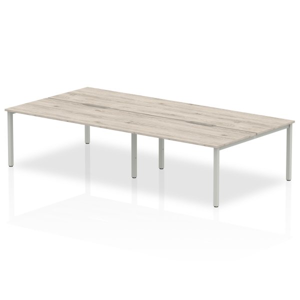 Bench Desk | 2.8 x 1.6m | Back to Back | 4 Person | Silver Legs | Grey Oak Top | Evolve Plus