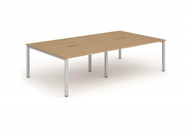 Bench Desk | 2.8 x 1.6m | Back to Back | 4 Person | Silver Legs | Oak Top | Evolve Plus