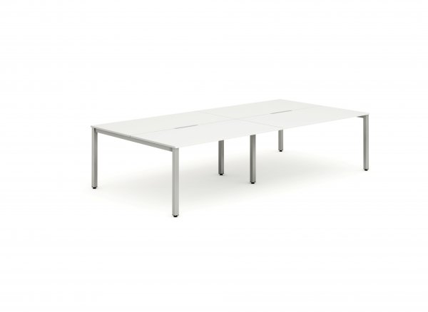Bench Desk | 2.8 x 1.6m | Back to Back | 4 Person | Silver Legs | White Top | Evolve Plus