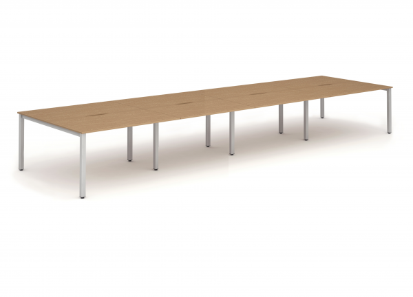 Bench Desk | 5.6 x 1.6m | Back to Back | 8 Person | Silver Legs | Oak Top | Evolve Plus