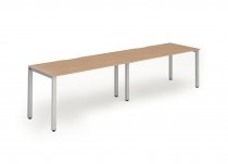 Bench Desk | 2.8 x 0.8m | Single Row | 2 Person | Silver Legs | Oak Top | Evolve Plus
