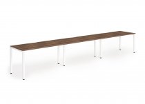 Bench Desk | 4.2 x 0.8m | Single Row | 3 Person | White Legs | Walnut Top | Evolve Plus