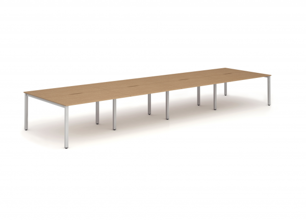 Bench Desk | 6.4 x 1.6m | Back to Back | 8 Person | Silver Legs | Oak Top | Evolve Plus