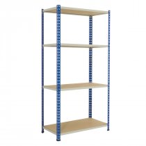 Industrial Shelving | 1980h x 1220w x 457d mm | Chipboard Shelves | 120kg Max Weight per Shelf | 4 Levels | Blue & Grey | TradeMax HD