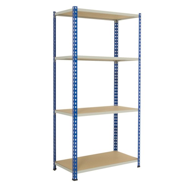 Industrial Shelving | 3660h x 915w x 610d mm | Chipboard Shelves | 150kg Max Weight per Shelf | 4 Levels | Blue & Grey | TradeMax HD