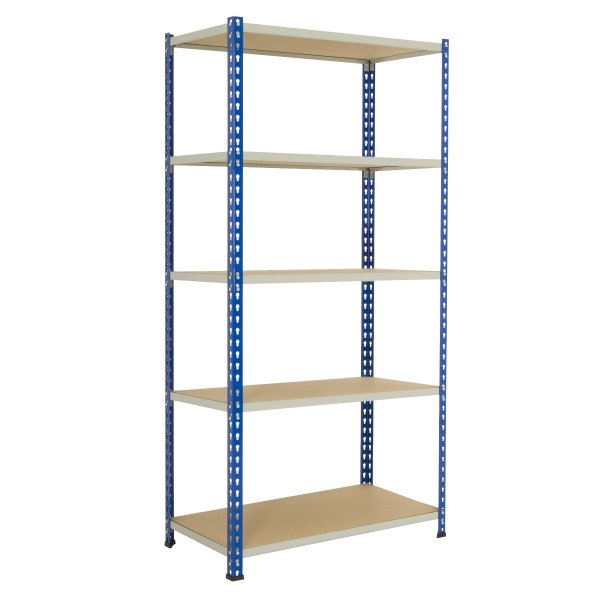Industrial Shelving | 1830h x 1220w x 457d mm | Chipboard Shelves | 120kg Max Weight per Shelf | 5 Levels | Blue & Grey | TradeMax HD
