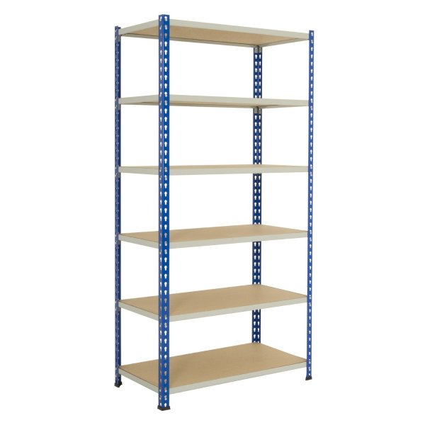 Industrial Shelving | 2440h x 1220w x 457d mm | Chipboard Shelves | 120kg Max Weight per Shelf | 6 Levels | Blue & Grey | TradeMax HD
