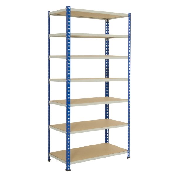 Industrial Shelving | 1980h x 915w x 457d mm | Chipboard Shelves | 150kg Max Weight per Shelf | 7 Levels | Blue & Grey | TradeMax HD