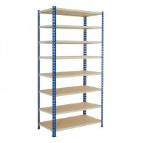 Industrial Shelving | 1830h x 1220w x 457d mm | Chipboard Shelves | 120kg Max Weight per Shelf | 8 Levels | Blue & Grey | TradeMax HD