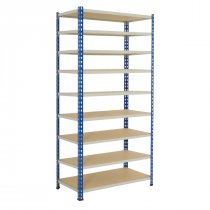 Industrial Shelving | 1830h x 1220w x 457d mm | Chipboard Shelves | 120kg Max Weight per Shelf | 9 Levels | Blue & Grey | TradeMax HD