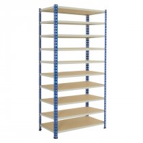 Industrial Shelving | 1980h x 915w x 305d mm | Chipboard Shelves | 150kg Max Weight per Shelf | 10 Levels | Blue & Grey | TradeMax HD