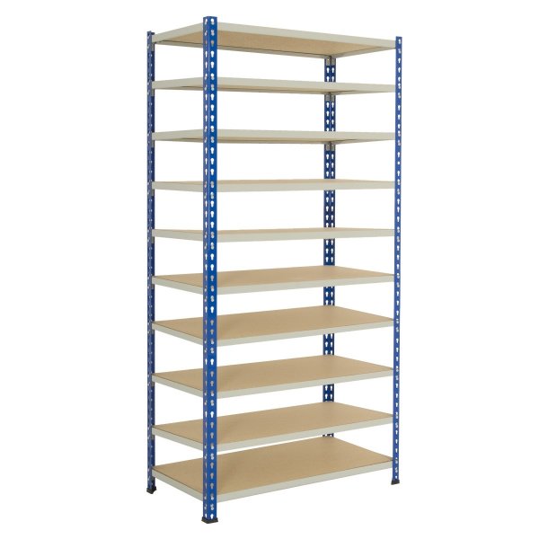 Industrial Shelving | 2135h x 1220w x 457d mm | Chipboard Shelves | 120kg Max Weight per Shelf | 10 Levels | Blue & Grey | TradeMax HD