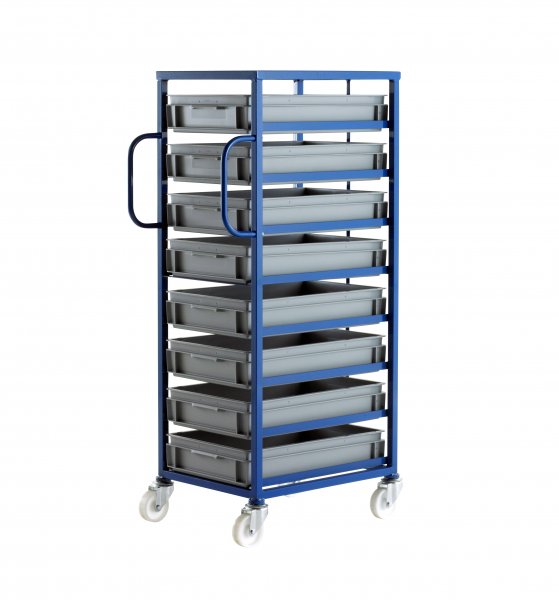 Mobile Tray Rack | Braked | 8 Trays | Tray Height 120mm | Max Load 200KG | Blue | Loadtek