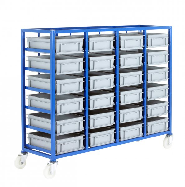 Small Parts Storage Tray Rack | 24 Trays | Tray Height 120mm | Max Load 200KG | Blue | Loadtek