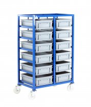 Small Parts Storage Tray Rack | Braked | 12 Trays | Tray Height 120mm | Max Load 200KG | Blue | Loadtek
