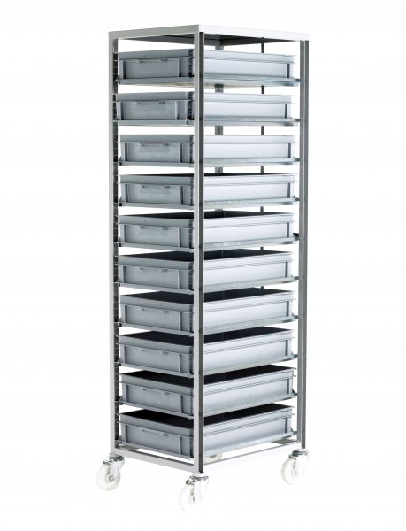 Adjustable Euro Container Tray Rack | 10 Trays | Fully Adjustable | Up to 60 Runner Positions | Max Load 200KG | Grey | Loadtek