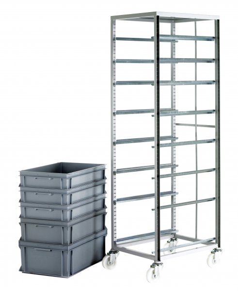 Adjustable Euro Container Tray Rack | Braked | Fully Adjustable | Up to 60 Runner Positions | Max Load 200KG | Grey | Loadtek