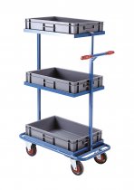 Mobile Tray Trolley | 3 Fixed Tiers | Drop-in Ply Shelves | Max Load 150KG | Blue | Loadtek