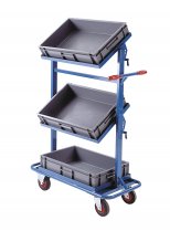Mobile Tray Trolley | 1 Fixed & 2 Swivel Tiers | Drop-in Grey Trays | Max Load 150KG | Blue | Loadtek