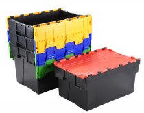 Multi-trip Container Trolley | 2 x Attached Lid Container | Red Lids | Max Load 50KG | Blue | Loadtek