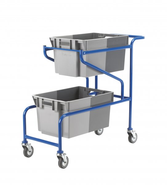 Container Carrier Trolley | 2 x 50 Litre Open Euro Containers | Max Load 50KG | Blue | Loadtek