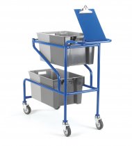 Container Carrier Trolley | Integral Clipboard | 2 x 50 Litre Open Euro Containers | Max Load 50KG | Blue | Loadtek