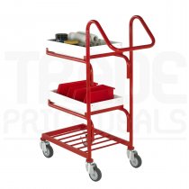 Tray Trolley | 3 Levels | Bottom Parcel Grid | 2 Removable Trays | Max load 100KG | Red | Loadtek
