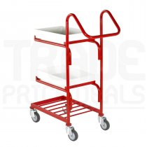 Tray Trolley | Braked | 3 Levels | Bottom Parcel Grid | 2 Removable Trays | Max load 100KG | Red | Loadtek