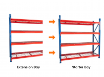 TS Longspan Racking | Extension Bay | 1984 x 1283 x 1233mm | Mesh Shelves | 4 Levels | 250kg Max Weight per Shelf