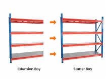 TS Longspan Racking | Extension Bay | 1984 x 1892 x 928mm | Solid Steel Shelves | 4 Levels | 600kg Max Weight per Shelf