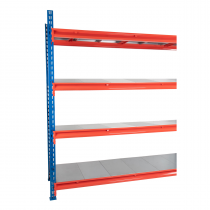 TS Longspan Racking | Extension Bay | 1984 x 2502 x 1233mm | Solid Steel Shelves | 4 Levels | 600kg Max Weight per Shelf