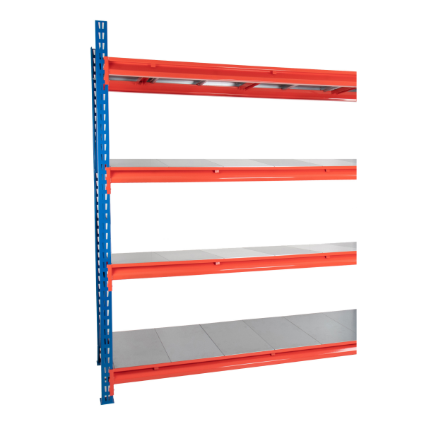 TS Longspan Racking | Extension Bay | 2492 x 1283 x 928mm | Solid Steel Shelves | 4 Levels | 400kg Max Weight per Shelf