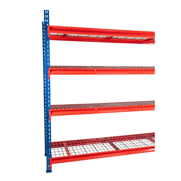 TS Longspan Racking | Extension Bay | 3508 x 1283 x 624mm | Mesh Shelves | 4 Levels | 350kg Max Weight per Shelf