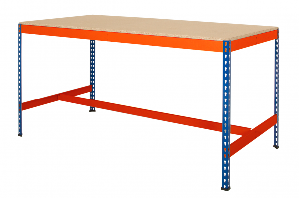Industrial Workbench | T-Bar | 915h x 915w x 915d mm | Chipboard Top | 400kg Max Weight per Shelf | Blue & Orange | TradeMax UHD