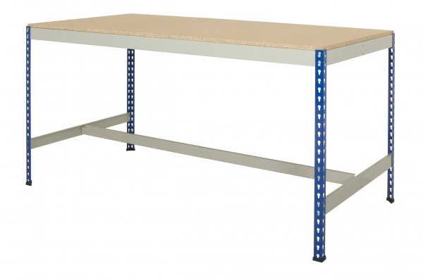 Industrial Workbench | T-Bar | 915h x 2440w x 762d mm | Chipboard Top | 400kg Max Weight per Shelf | Blue & Grey | TradeMax UHD