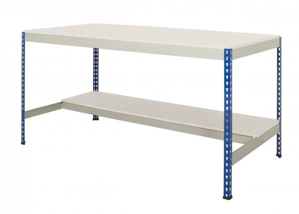 Industrial Workbench | Half Undershelf | 915h x 2440w x 915d mm | MFC Shelves | 400kg Max Weight per Shelf | Blue & Grey | TradeMax UHD