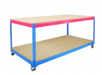 Mobile Workbench | 880h x 1220w x 610d mm | Chipboard Shelves | 150kg Max Weight per Shelf | Blue & Orange | TradeMax HD