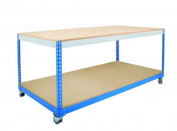Mobile Workbench | 880h x 915w x 610d mm | Chipboard Shelves | 150kg Max Weight per Shelf | Blue & Grey | TradeMax HD