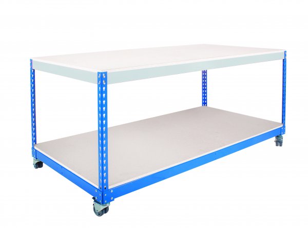 Mobile Workbench | 880h x 915w x 610d mm | MFC Shelves | 150kg Max Weight per Shelf | Blue & Grey | TradeMax HD