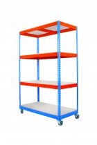 Mobile Trolley Shelving | 1950h x 915w x 762d mm | 75kg Max Weight per Shelf | Blue & Orange | 4 Levels | TradeMax HD