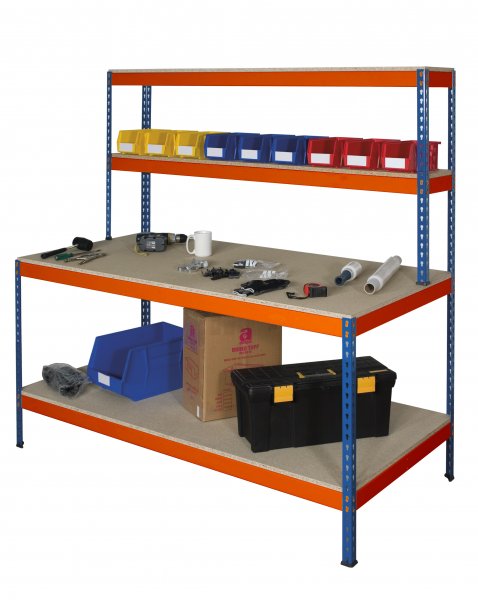 Industrial Workstation | 1830h x 915w x 915d mm | Full Undershelf | 400kg Max Weight per Shelf | Blue & Orange | TradeMax UHD