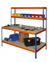 Industrial Workstation | 1830h x 1220w x 915d mm | Full Undershelf | 400kg Max Weight per Shelf | Blue & Orange | TradeMax UHD