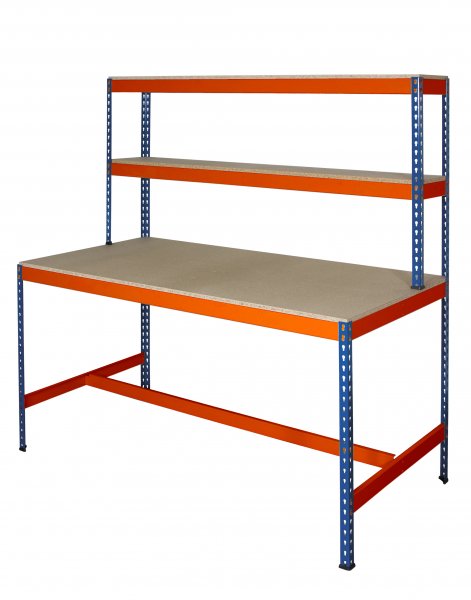 Industrial Workstation | 1830h x 1220w x 915d mm | T-Bar | 400kg Max Weight per Shelf | Blue & Orange | TradeMax UHD